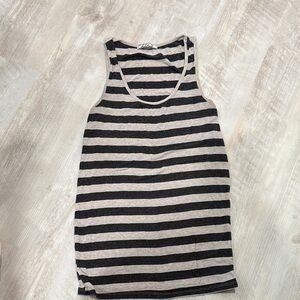 Chloe K Black and Tan Striped Tank Top